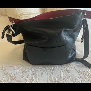 Authentic MCM Klara large leather monogram hobo black/red